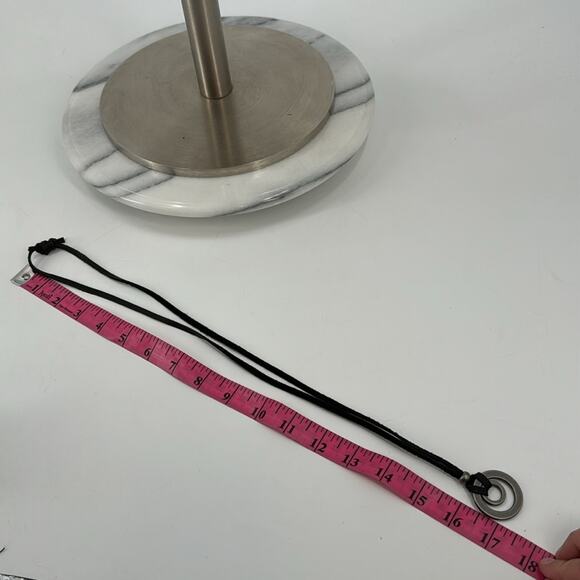 Gray double hoop and black leather 32 inch necklace - Picture 3 of 3